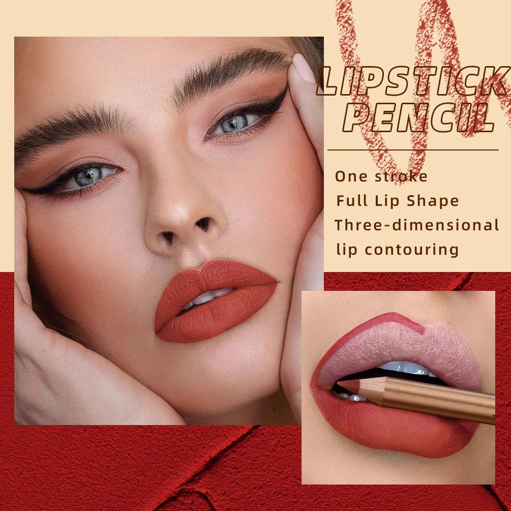 QIBEST 12 Colors Lip Pencils Matte Lipliner Pencil Waterproof Lipstick Lip Liner Pen Smooth Nude Lipstick Pens For Lips Makeup