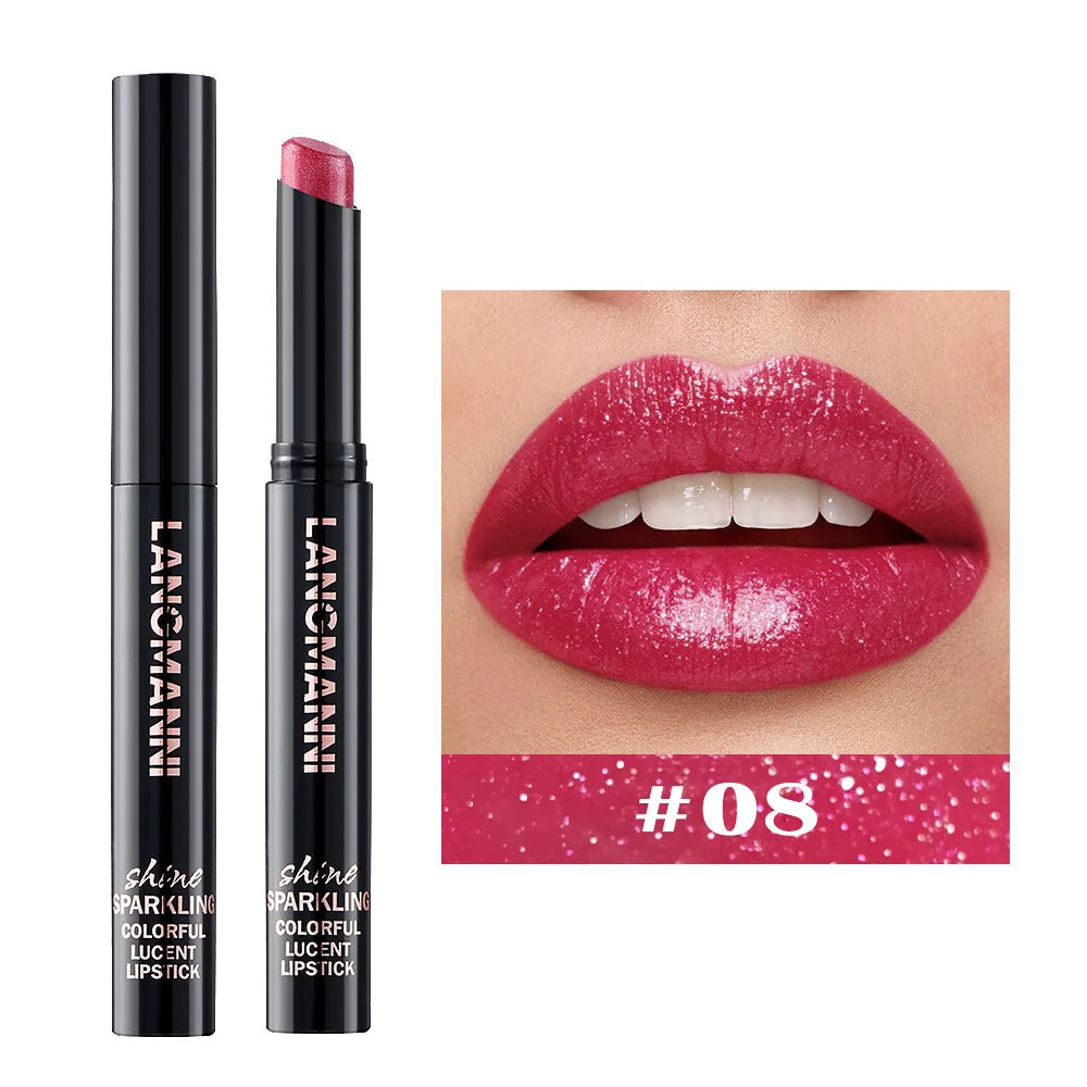 LANGMANNI 10 Colors Slant Mouth Pearlescent Swivel Slant Mouth Design Lipstick Single Pack Lipstick Lasting Color Lip Gloss