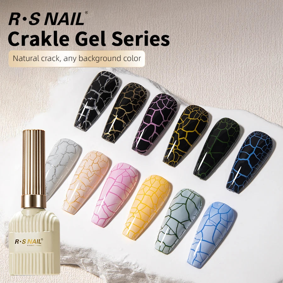 RSNAIL Crackle Gel Nail Polish Natural Dry DIY Nail Art Cracking Gel Polish Crackle Black White Gel Soak Off Varnish Design 10g