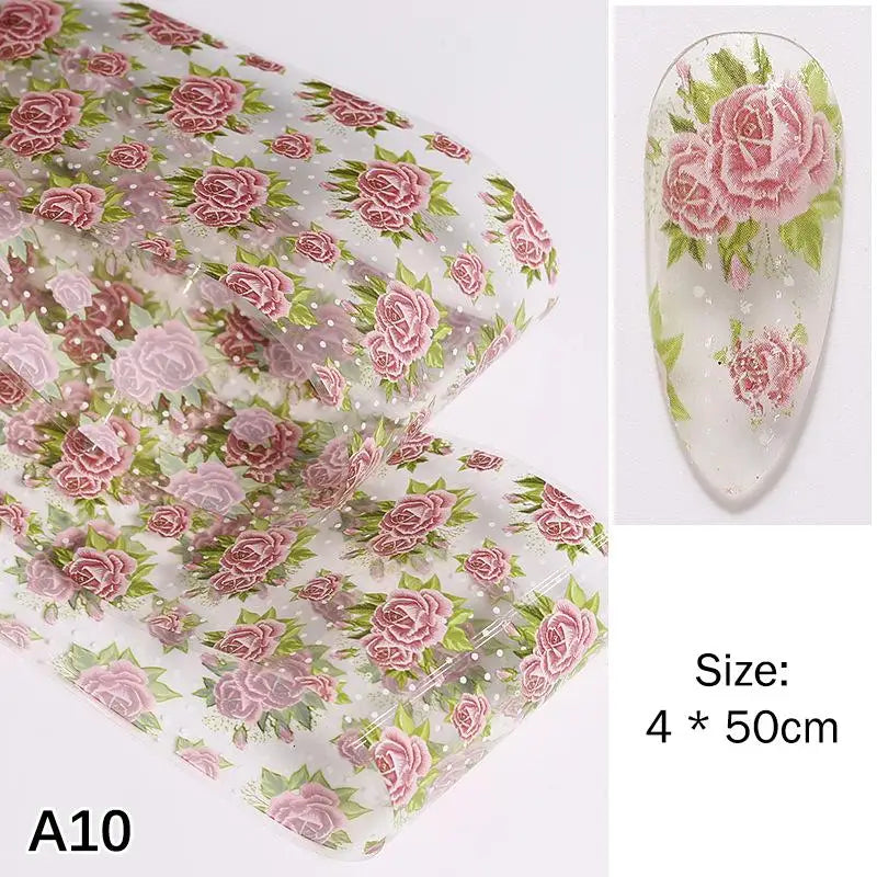 ✰✪Rose Flower Nail Art Transfer Foil Stickers 100cm Long Strip for Salon and Home Use Easy DIY Manicure Decoration