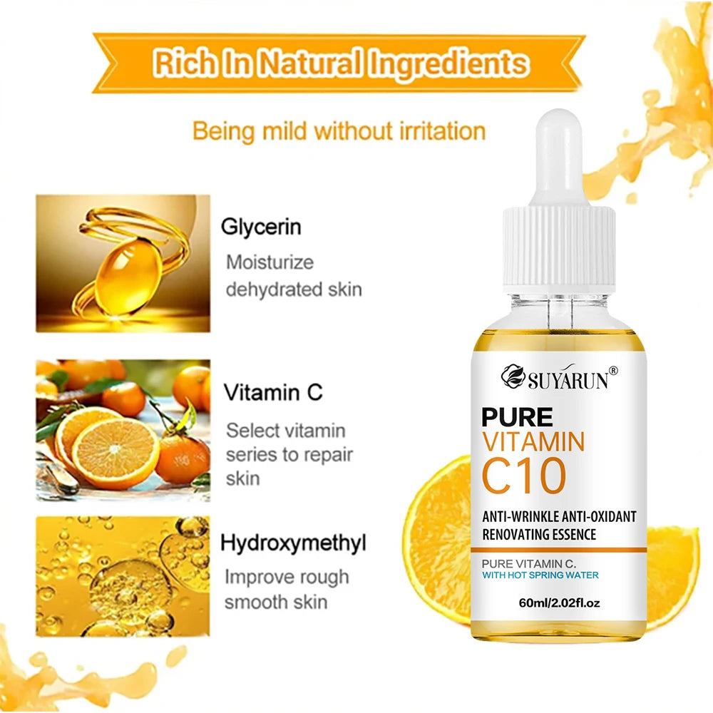SUYARUN 10% Vitamin C Serum for Face - Brightening Anti-Aging Treatment, Dark Spot Corrector with Hyaluronic Acid & Vitamin E.