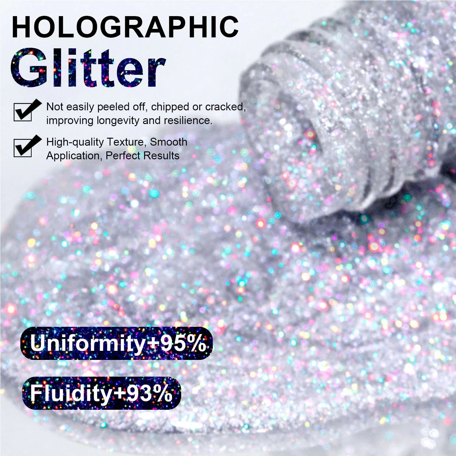 8ml Holographic Nail Polish,Silver Glitter Nail Polish Air Dry Fast,High Glossy Shiny Nail Pigment  ，Laser Iridescent Nail