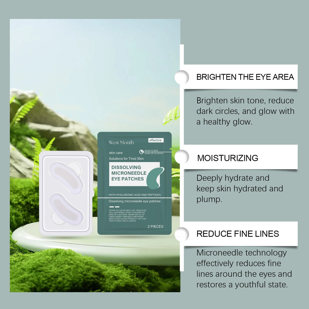 0.25mm Hyaluronic Acid Dissolving Microneedle Eye Patches Hydrogel Eye Mask for Wrinkles Dark Circles Puffiness Anti-Aging