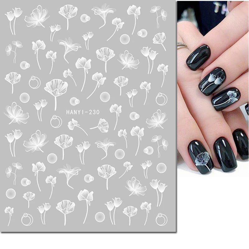 3d Nail Art Decals Geometric Lines Daisy Sunflowers Letters Adhesive Sliders Nail Stickers Decoration For Manicure