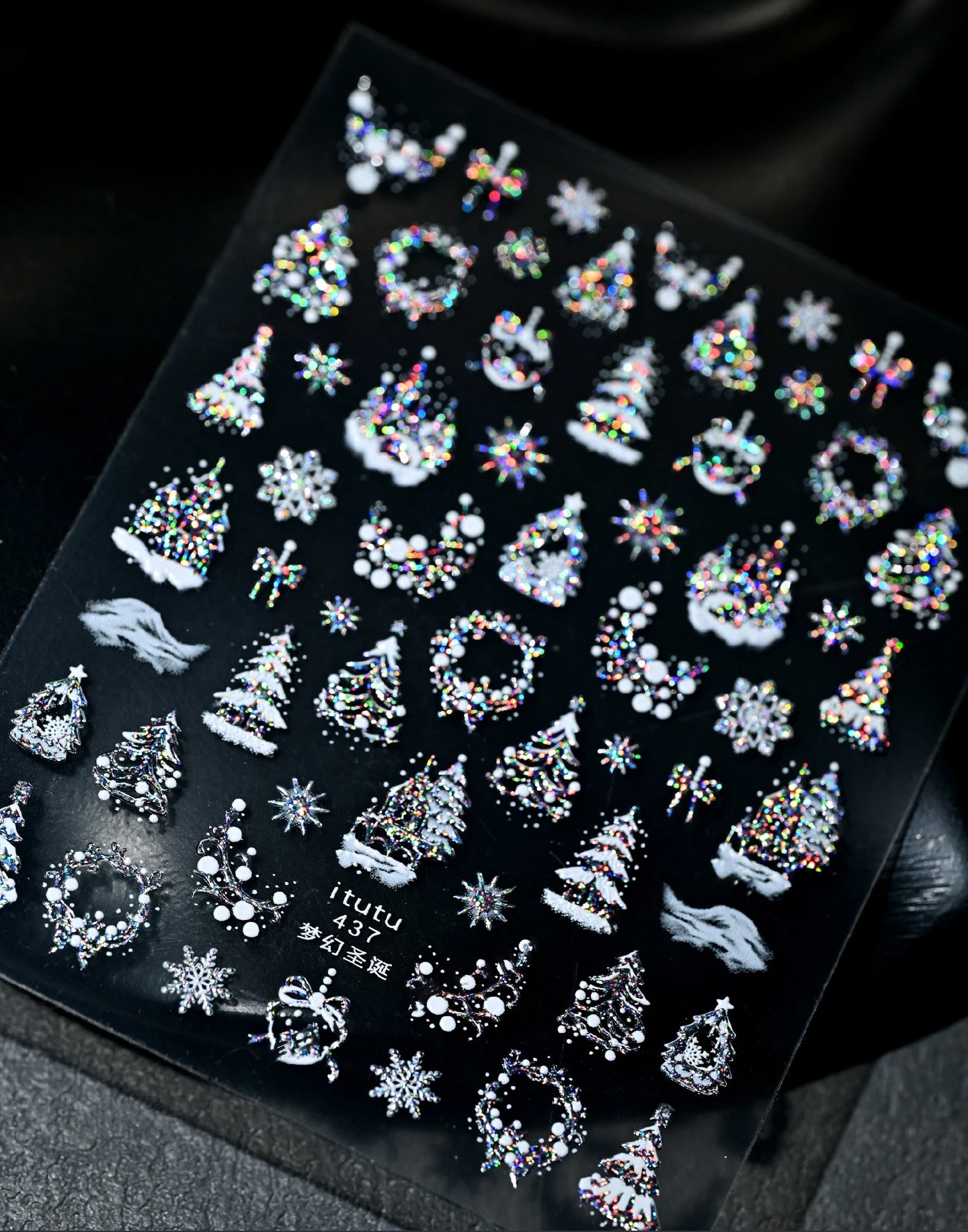 1pc 5D Gold Snow Christmas Tree Wreath Nail Art Stickers Bow Crystal Ball Pendant Winter Nail Decals New Year Xmas Nail Decorati