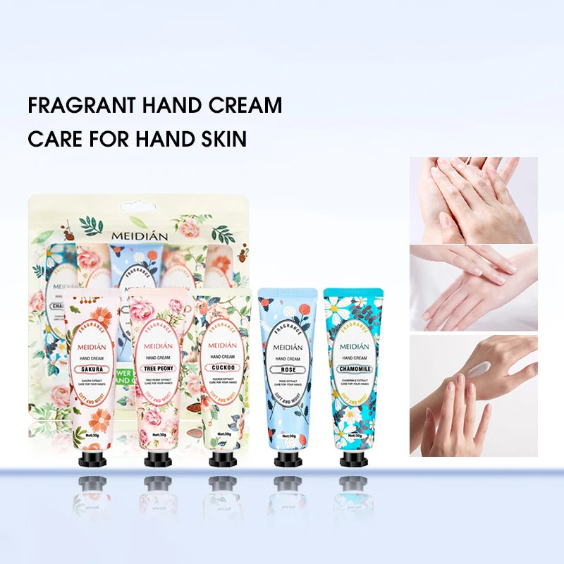 Meidian 5-Piece Fruit Fragrance Hand Cream Set – Moisturizing & Hydrating Hand Care for Dry Skin, Helps Keep Hands Soft, Smooth & Nourished