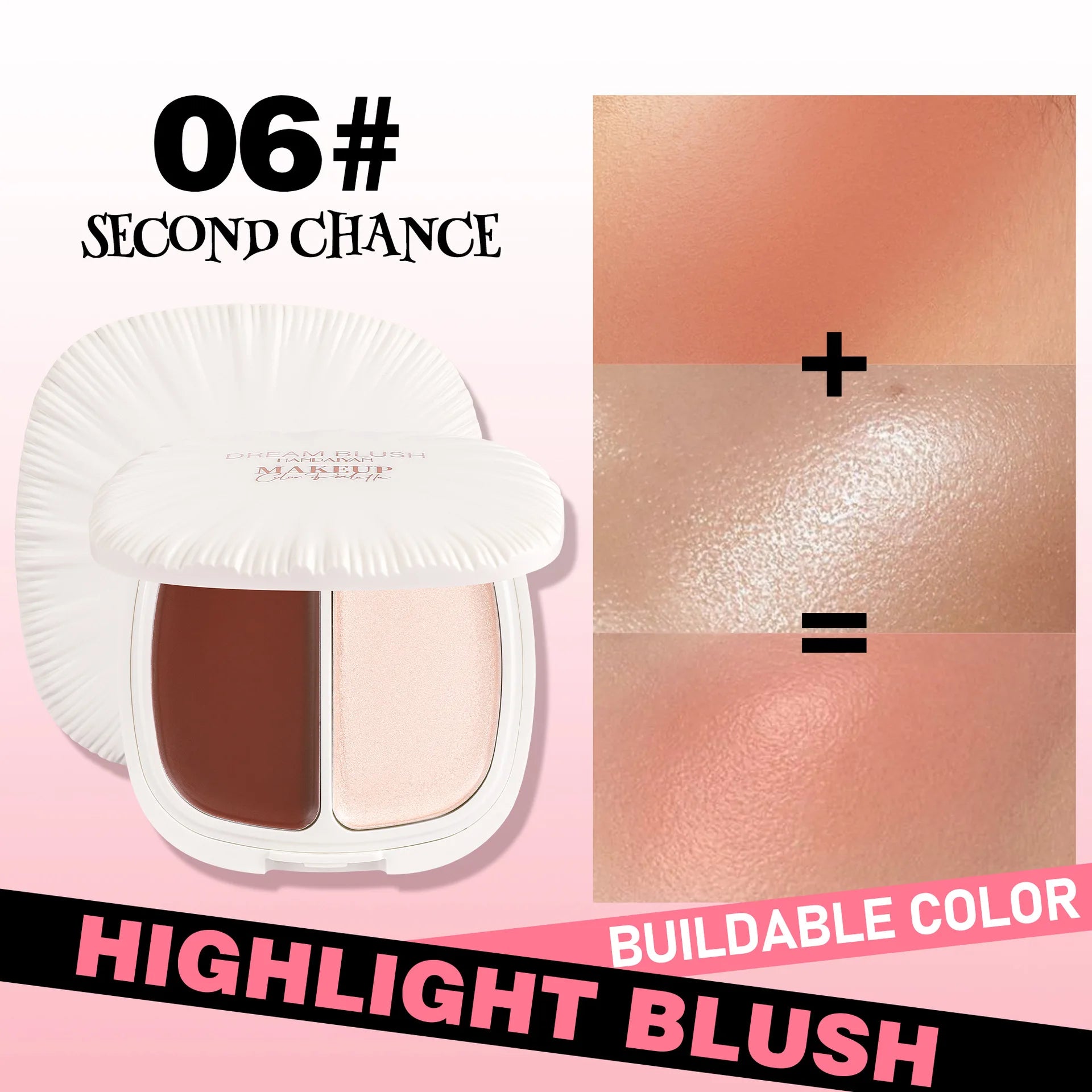 2 In 1 Dream Blush Highlighter Palette Natural Glow Face Contour Long Lasting Luminous Finish Healthy Radiance Duo