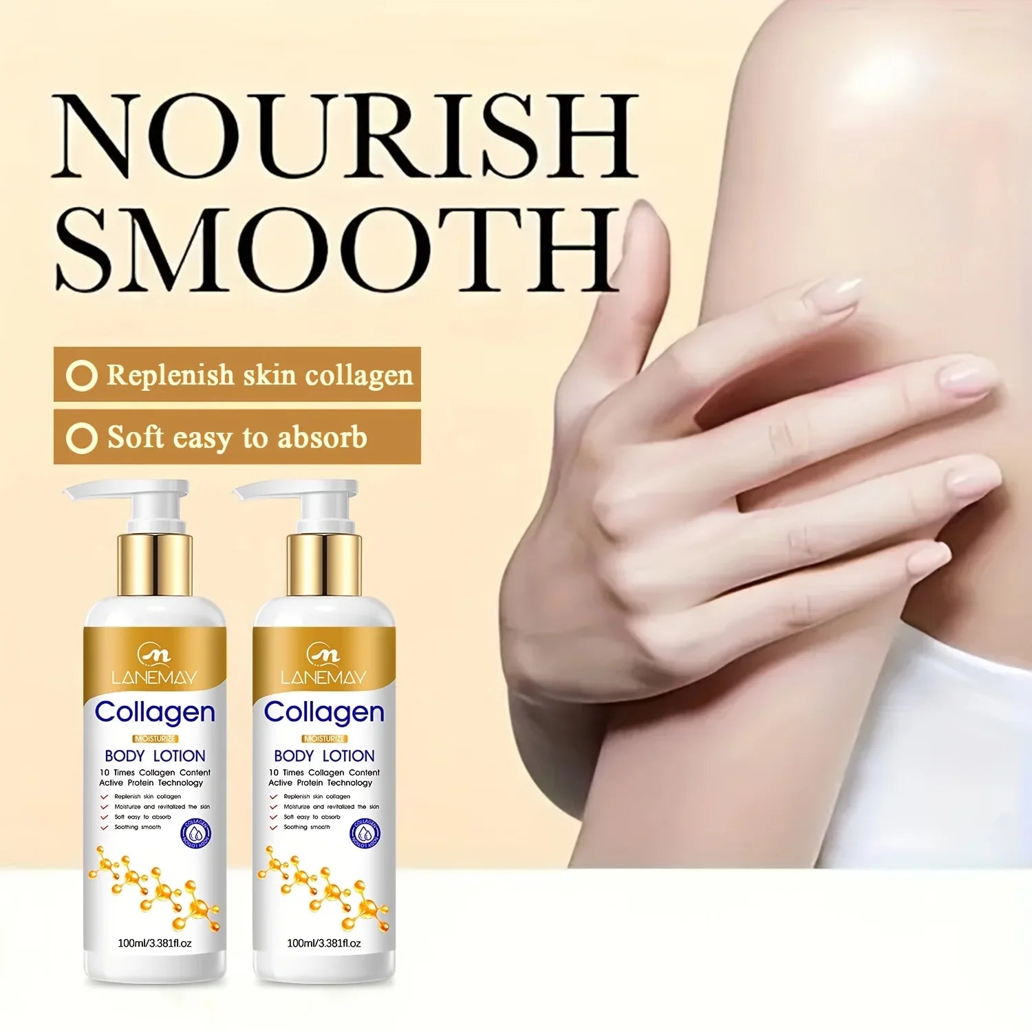 Collagen Moisturize Body Lotion - Moisturizing Dry and Dehydrated Skin, Lightweight & Non-Greasy for Skin