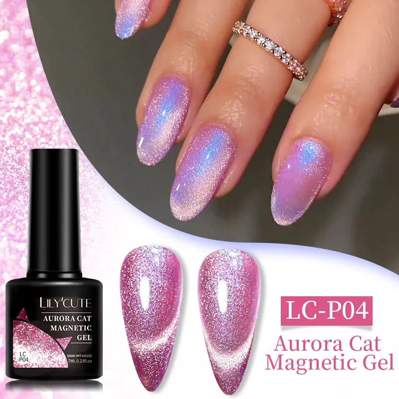 LILYCUTE 7ML Ocean Blue Cat Magnetic Gel Nail Polish Sparkling Glimmer Gel Polish Semi Permanent UV Magnet Gel Varnish Nail Art
