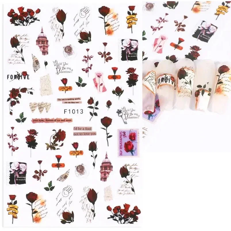 Cherry Blossom 3D Nail Stickers White Flower Petals Nail Art Decals Elegant Wedding Design Spring Sakura Manicure Slider Decor