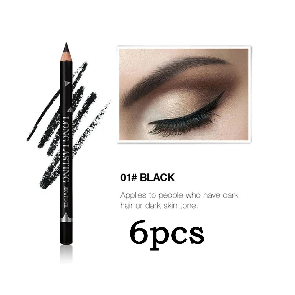 6pcs MENOW 3 Colors Long Lasting Waterproof Eyebrow Pencils Double Use Wooden Pole Eyeliner Permanent Makeup Tattoo Accessories