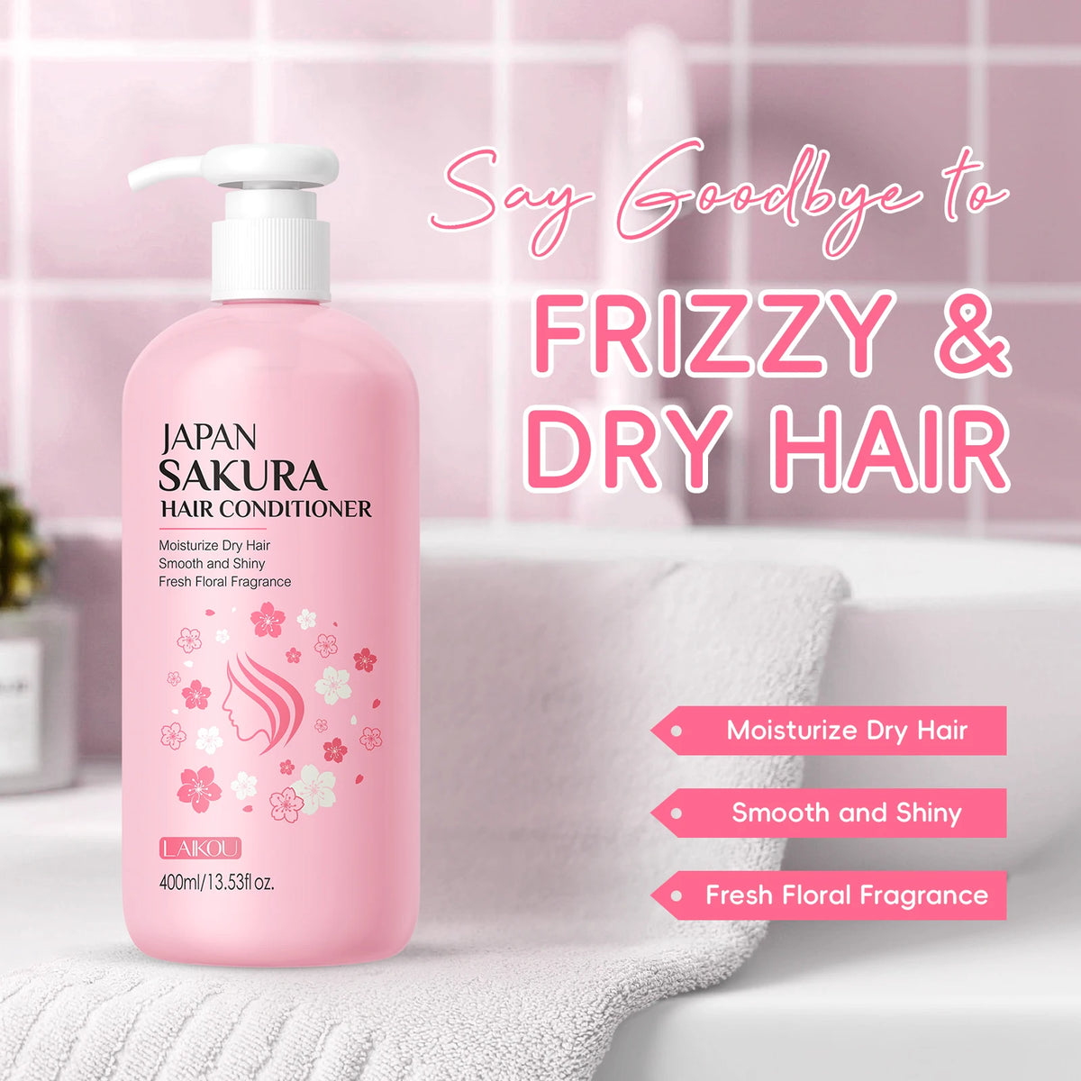 LAIKOU Japan Sakura Hair Conditioner Moisturizing Conditioner Smooth Shine Treatment Floral Scent Hair Repair 400ml