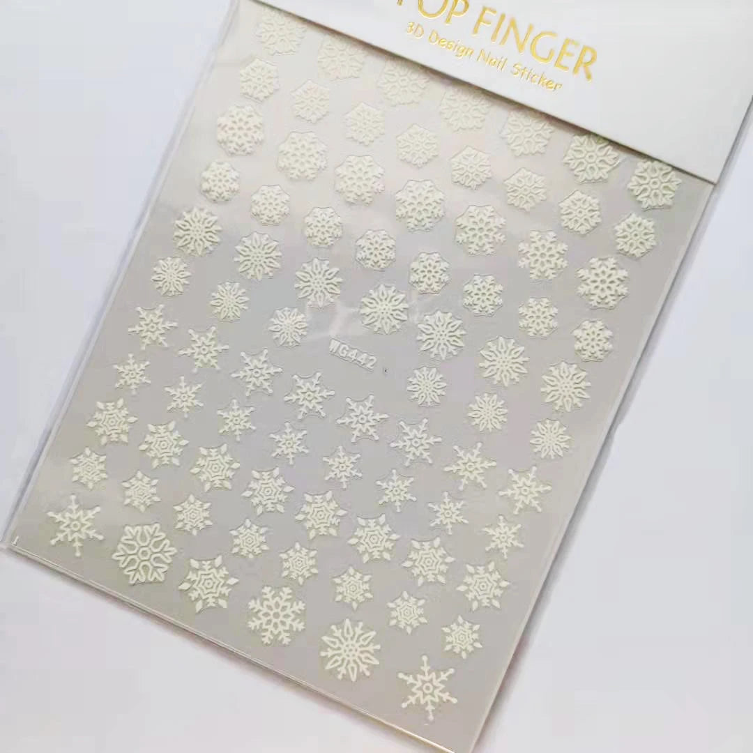 Sliver Bronzing 3D Christmas Nail Art Decoration Sticker Sparkly White Colorful Glitter Geometry Snowflake Winter Slider Foil