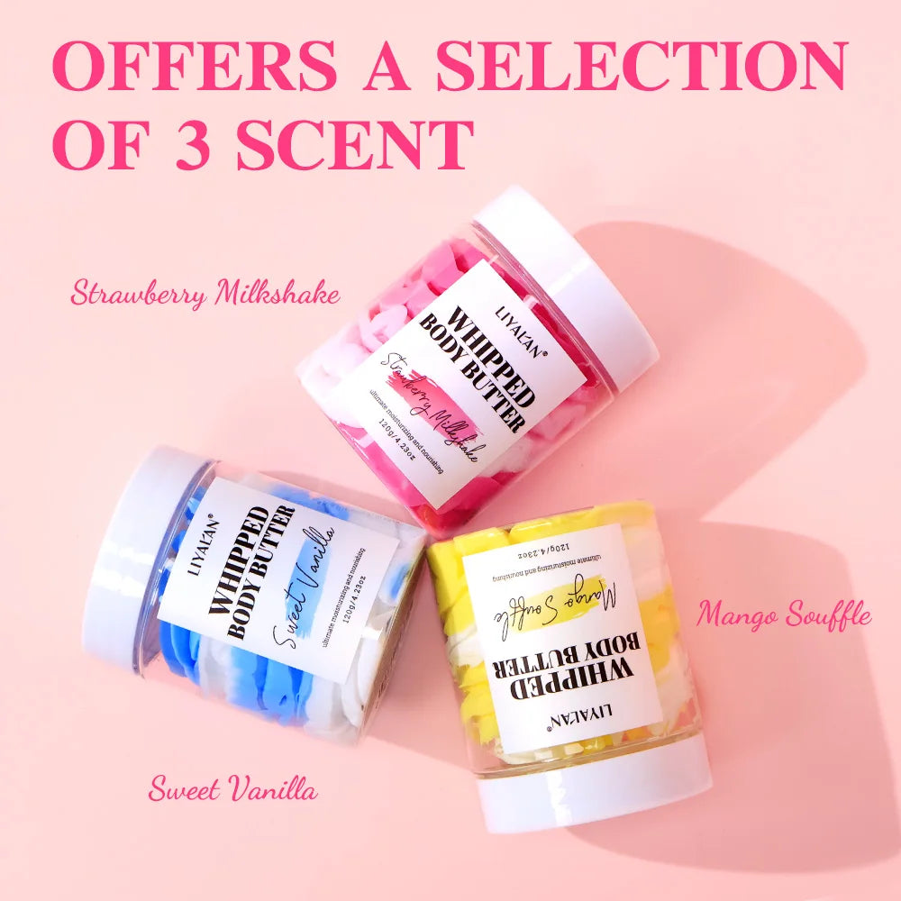 Multicolor Whipped Body Butter Coconut Oil Jojoba Oil Nourishing Hydration Cream Vegan Vanilla Mango Strawberry Body Lotion