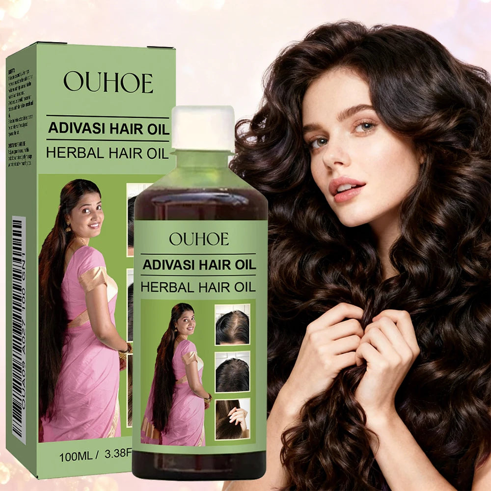 OUHOE Adivasi Herbal Hair Oil 100ml, Natural Hair Growth Oil for Dry Damaged Hair, Nourishing Anti-Frizz Hair Care Serum