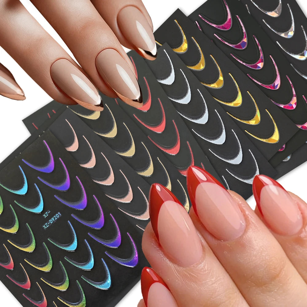 3D Metallic Silver French Line Nail Stickers C Curve Stripe Lines Metal French Nail Decals French Manicure Nail Decoration *1PCS