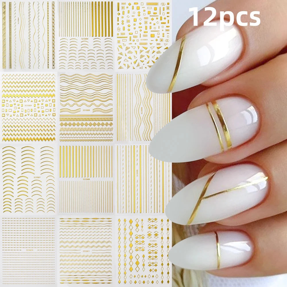 8/9/12/18Pcs New French Nail Stickers Guides DIY Nail Decors 3D Self-Adhesive White+Black Sliders Design Stencil DIY Manicure *&