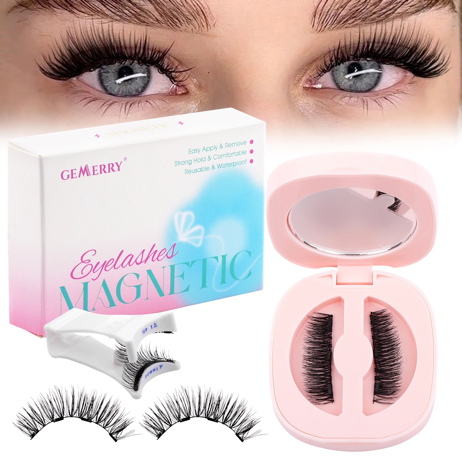 GEMERRY Magnetic Eyelashes with Applicator Natural Look Reusable Soft Strip False Lashes No Glue Makeup Kit Easy to Wear  Remove
