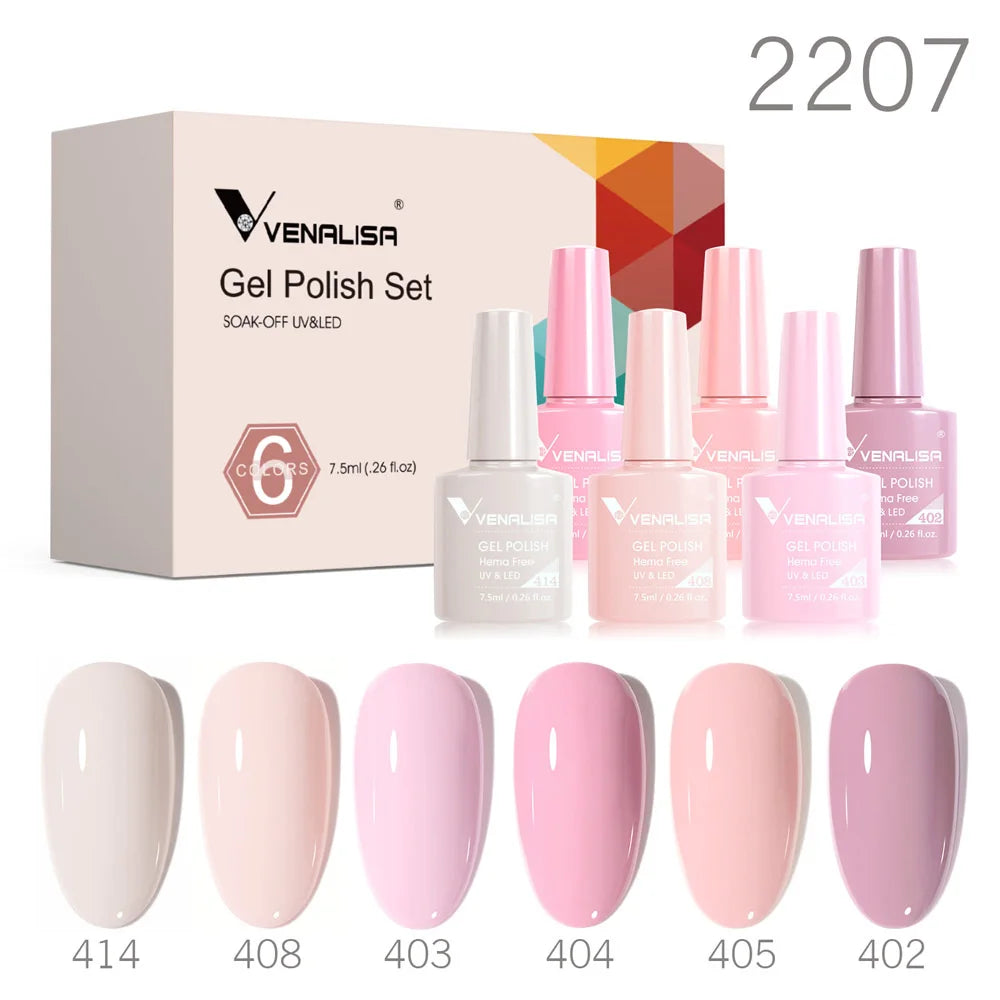 6pcs Venalisa Construction Gel Kit Stronger Jelly Color Reinforce Natural Nail Varnish Rubber Base Color Series Nude Collection