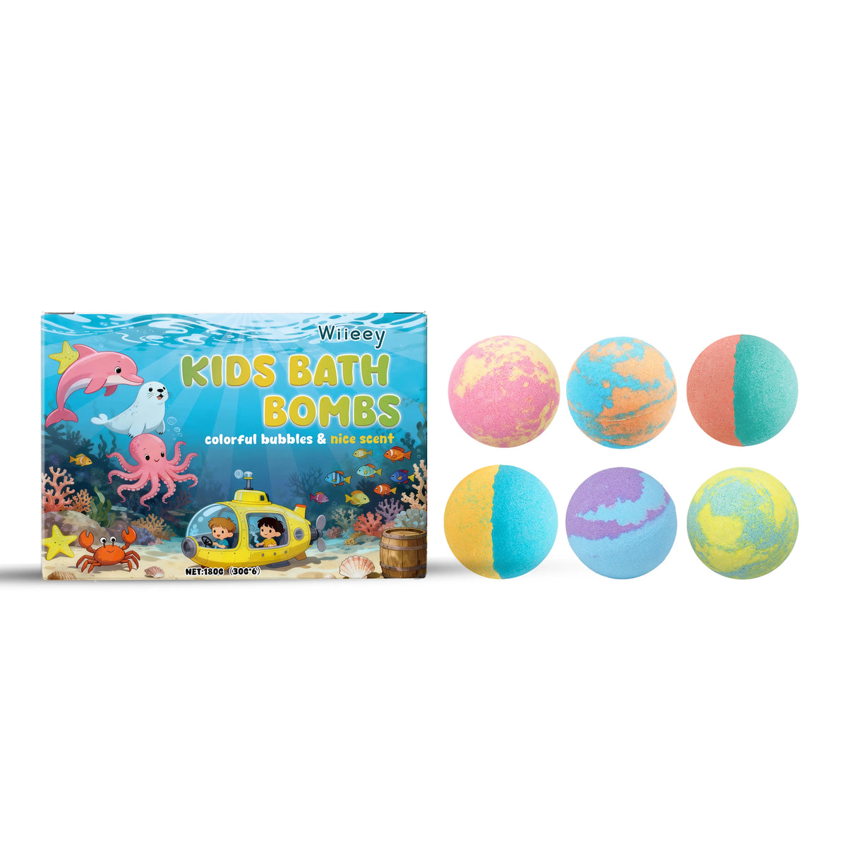 Wiieey Bath Balls for Kids Gentle Skin Cleansing Deep Hydration Calming Scent Infusion Rich Bubble Soothing Bath Bombs 180g