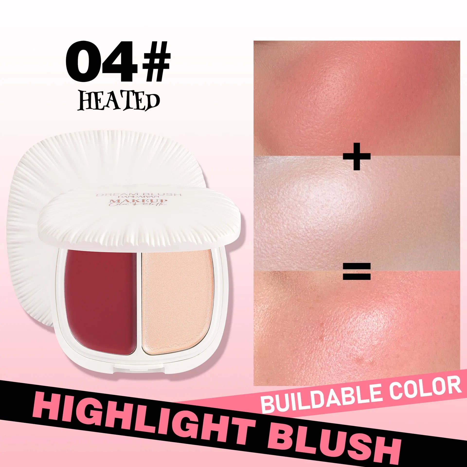 2 In 1 Dream Blush Highlighter Palette Natural Glow Face Contour Long Lasting Luminous Finish Healthy Radiance Duo
