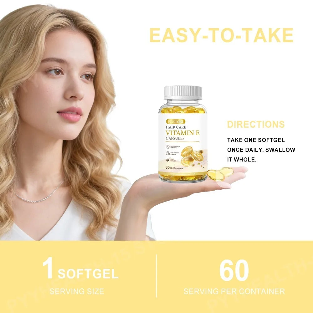BushAid Hair Care Vitamin E Softgels with Biotin and Zinc for Healthy Hair Growth, Skin Hydration and Strong Nails, 60 Softgels