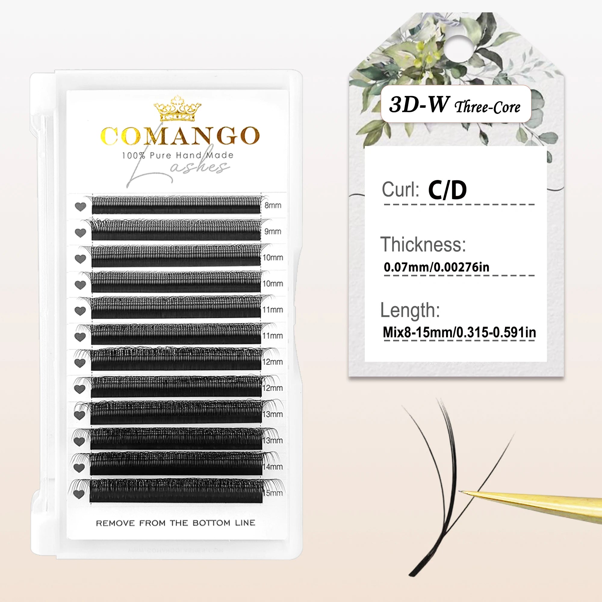 CoMango 3D W Three Core Eyelashes Extension C/D Curl W Shape Premade Fans Black  Spike 3D W False Soft Natural Lashes