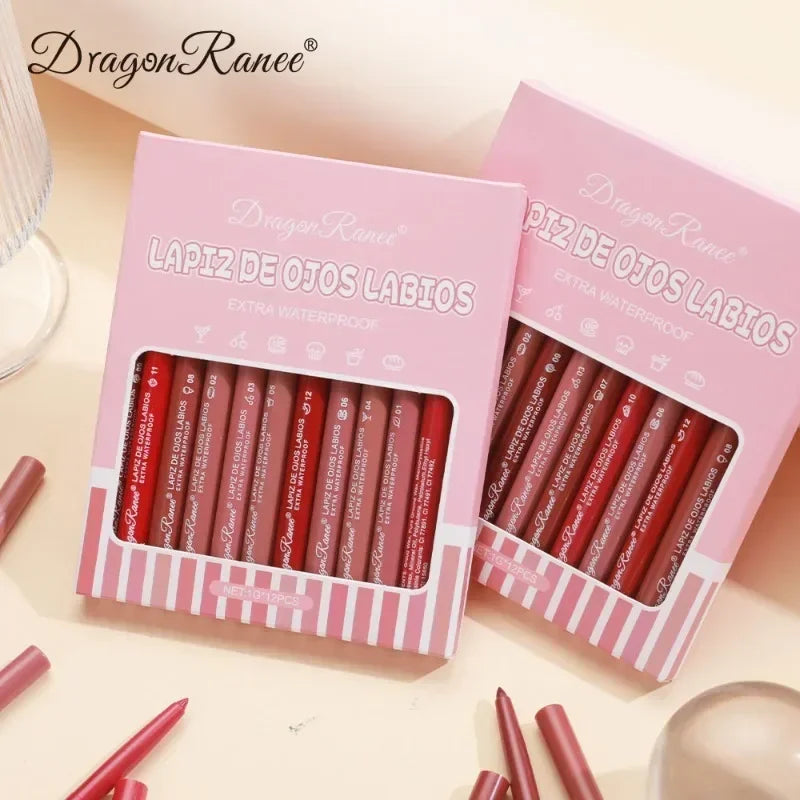 Waterproof Matte Lipliner Pencil Sexy Red Contour Lip Tint Lip Stick Lasting Moisturising Non-stick Cup Lips Makeup 12Colors