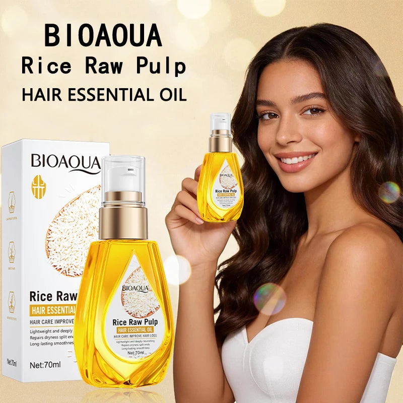 Rice puree hair care essential oil, smooth and repairing conditioner, used to improve frizzy, damaged, split ends, dry hair