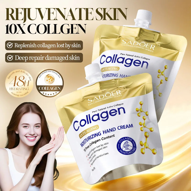 SADOER Collagen Moisturizing Hand Cream Anti Aging Replenish Whitening Repair Damaged Skin Hydrating Hands Skin Care