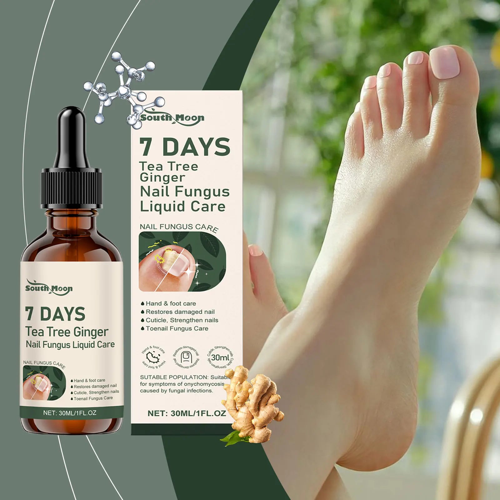 30/60ml Tea Tree Ginger Nail Fungus Care Solution Health Maintenance Repair Nail Discoloration Thickening Hand Foot Nail Care E
