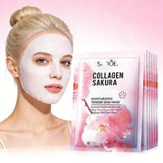 5pcs SADOER Sakura Face Mask Facial Skincare Moisturizing Brightening Hydrating Firming Collagen Facial Masks Face Sheet Mask