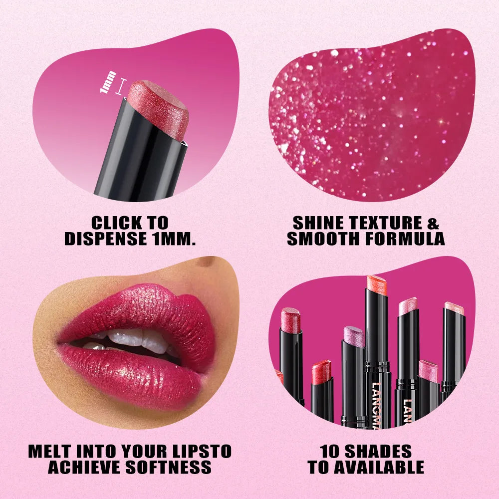 LANGMANNI 10 Colors Slant Mouth Pearlescent Swivel Slant Mouth Design Lipstick Single Pack Lipstick Lasting Color Lip Gloss