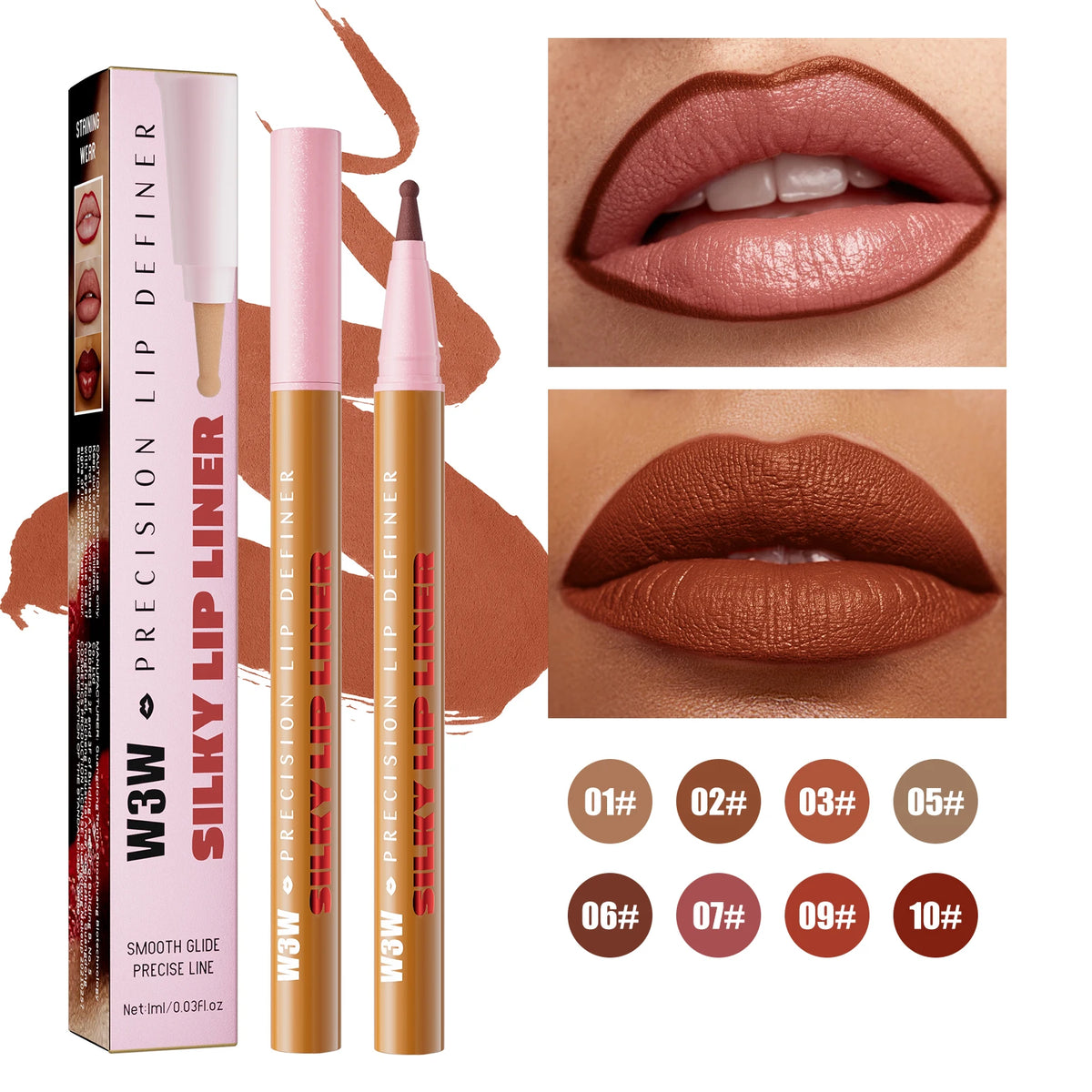 Longwear Liquid Lip Liner Waterproof, 24 Hour Long Lasting Lip Liner Stain Marker Pen, 2-in-1 Matte Semi Permanent Lipliner