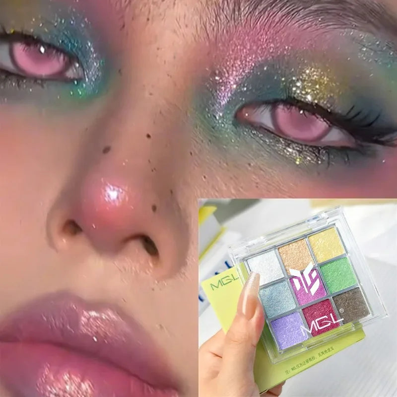9-Color Chameleon Eyeshadow Makeup Palette Multi-Chrome Fluorescent Metallic Shiny Eye Shadow Easy-To-Apply Highgloss Powder