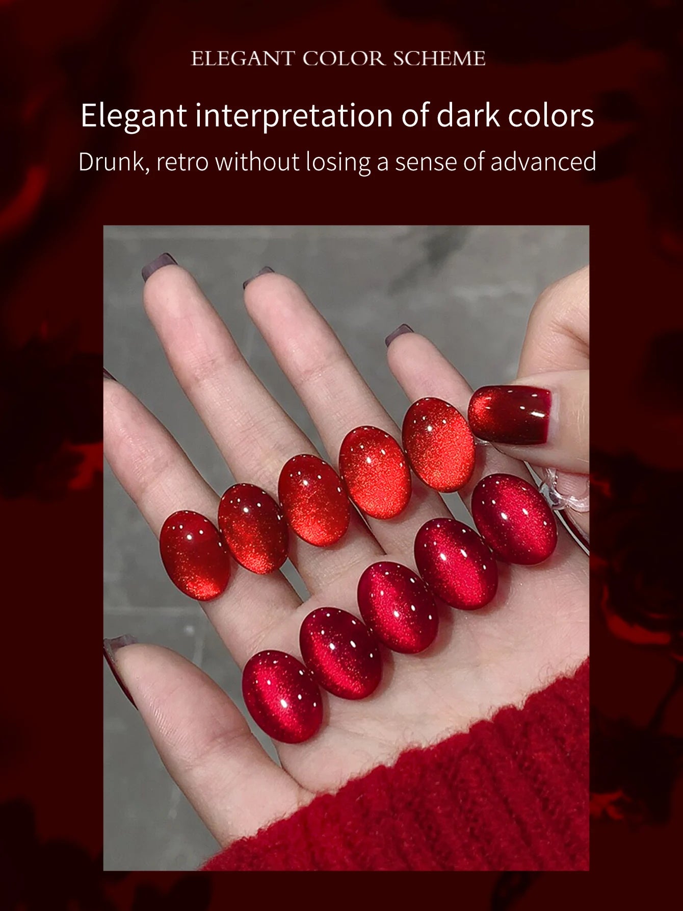 16ML Wine Red Rose Red Cat Magnetic Gel Nail Polish Set Shiny Ruby Red Cat Eye Gel Soak Off UV Semi-Permanent Nail Art Varnish