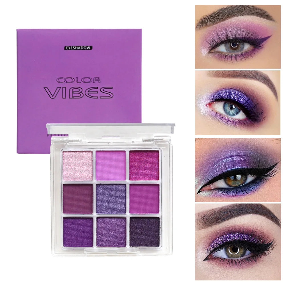 9 Colors Punk Smokey Matte Glitter Eyeshadow Palette Shimmer Eye Shadow Makeup Palette Cool Toned Gray Black Eye Pigment Palett