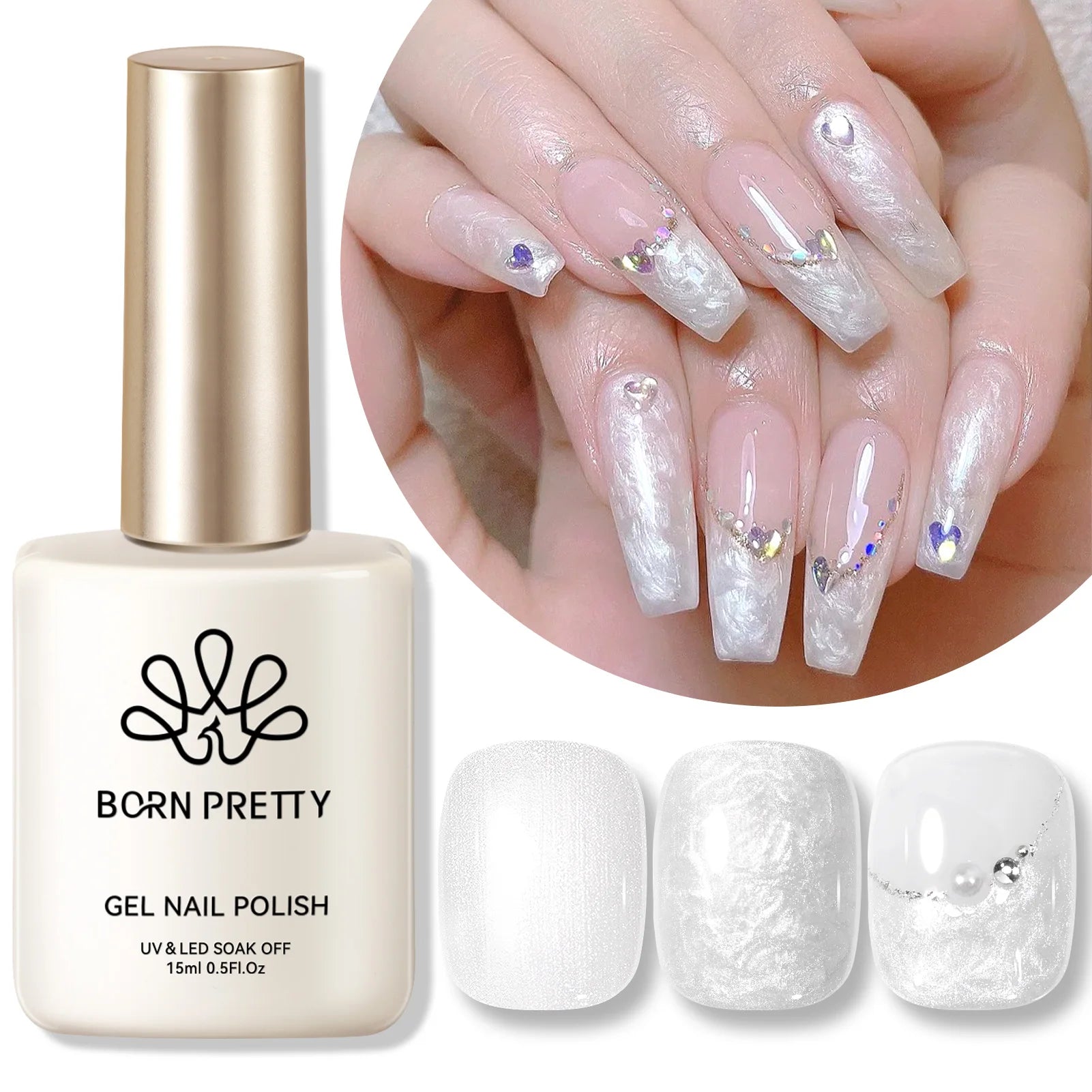 BORN PRETTY 15ML Pearl White Pearl Shell Thread Gel Nail Polish Shiny Glitter Varnis Semi Permanent For Soak Off Gel Nail Art