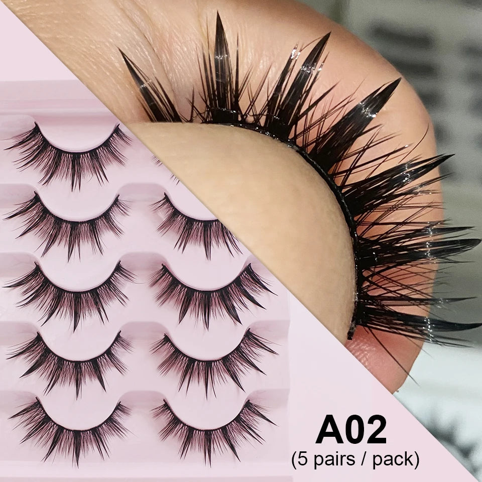 RED SIREN Eyelashes Makeup 5 Pairs Soft Natural Mink Lashes Korean Fashion Manga Lashes