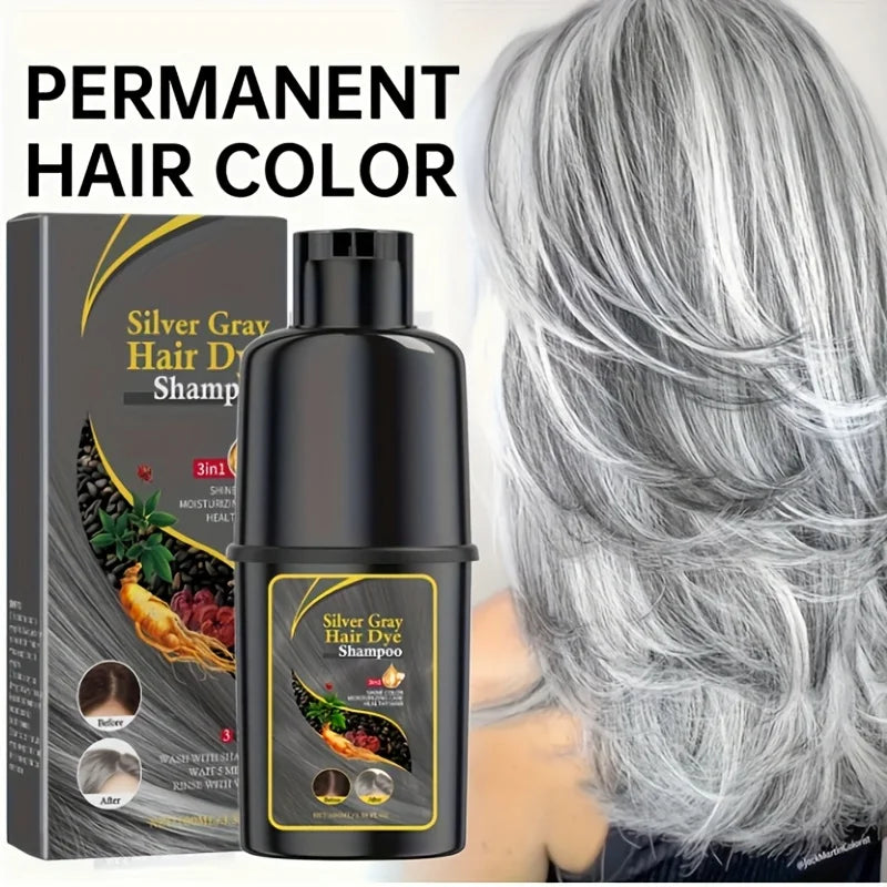 Silvery Gray Hair Dye Shampoo Natural Color Fast Coloring Long-Lasting Toning Moisture Lock for Voluminous Curls Without Damage