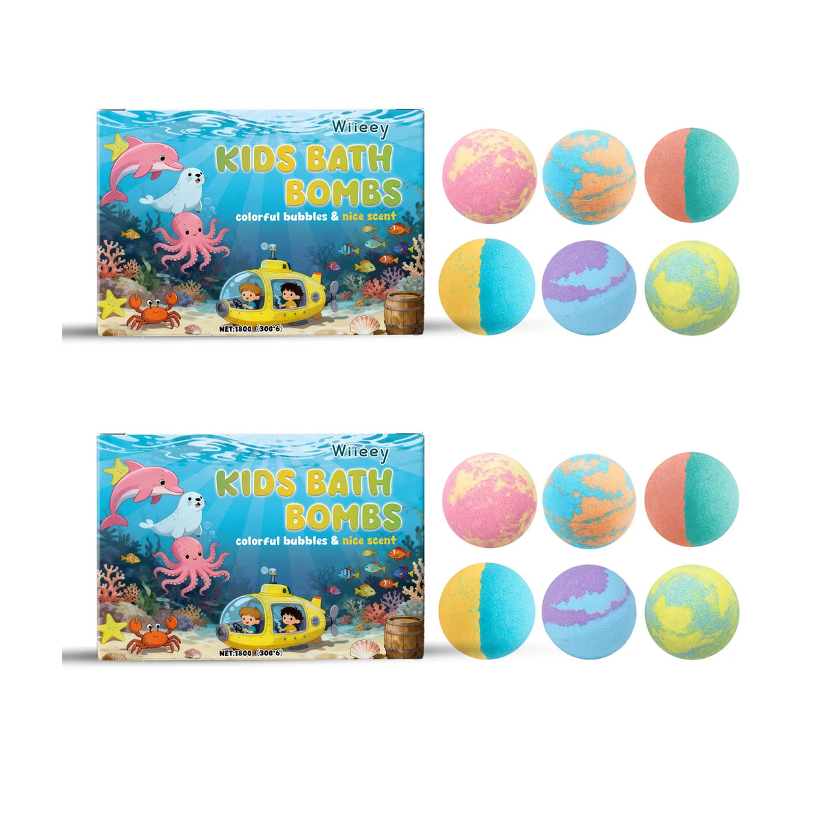 Wiieey Bath Balls for Kids Gentle Skin Cleansing Deep Hydration Calming Scent Infusion Rich Bubble Soothing Bath Bombs 180g