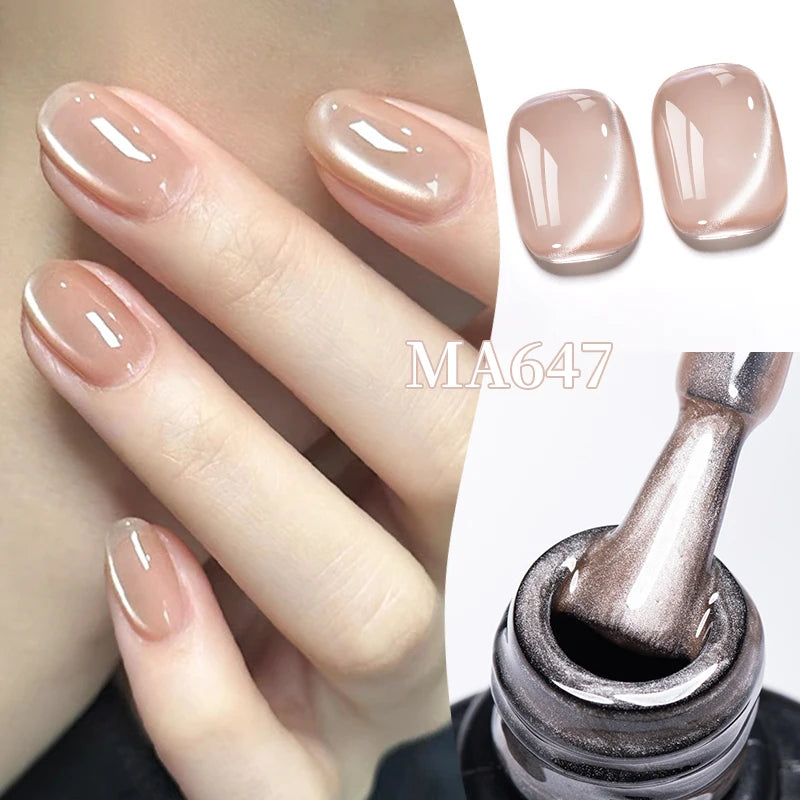 MEET ACROSS 7ml Porcelain White Cat Eye Gel Polish Holographic Glitter Magnetic Galactic Effect Gel Nail Polish Soak Off UV Gel