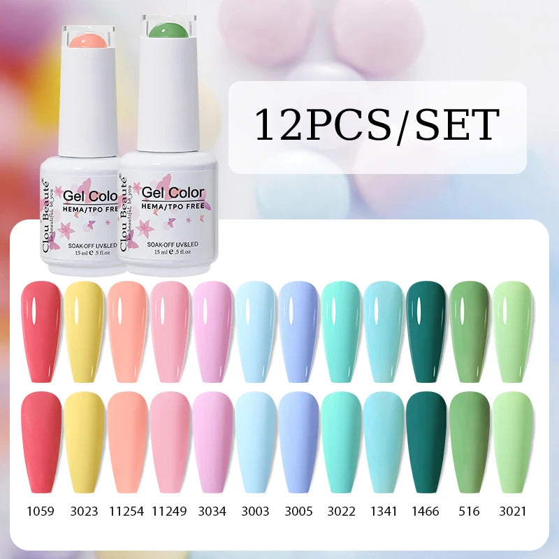 Clou Beaute 12pcs Gel Nail Polish Manicure Set Color 15ml White Glass Bottle Nail Art Kit Vernis Semi Permanent Nail Art Varnish