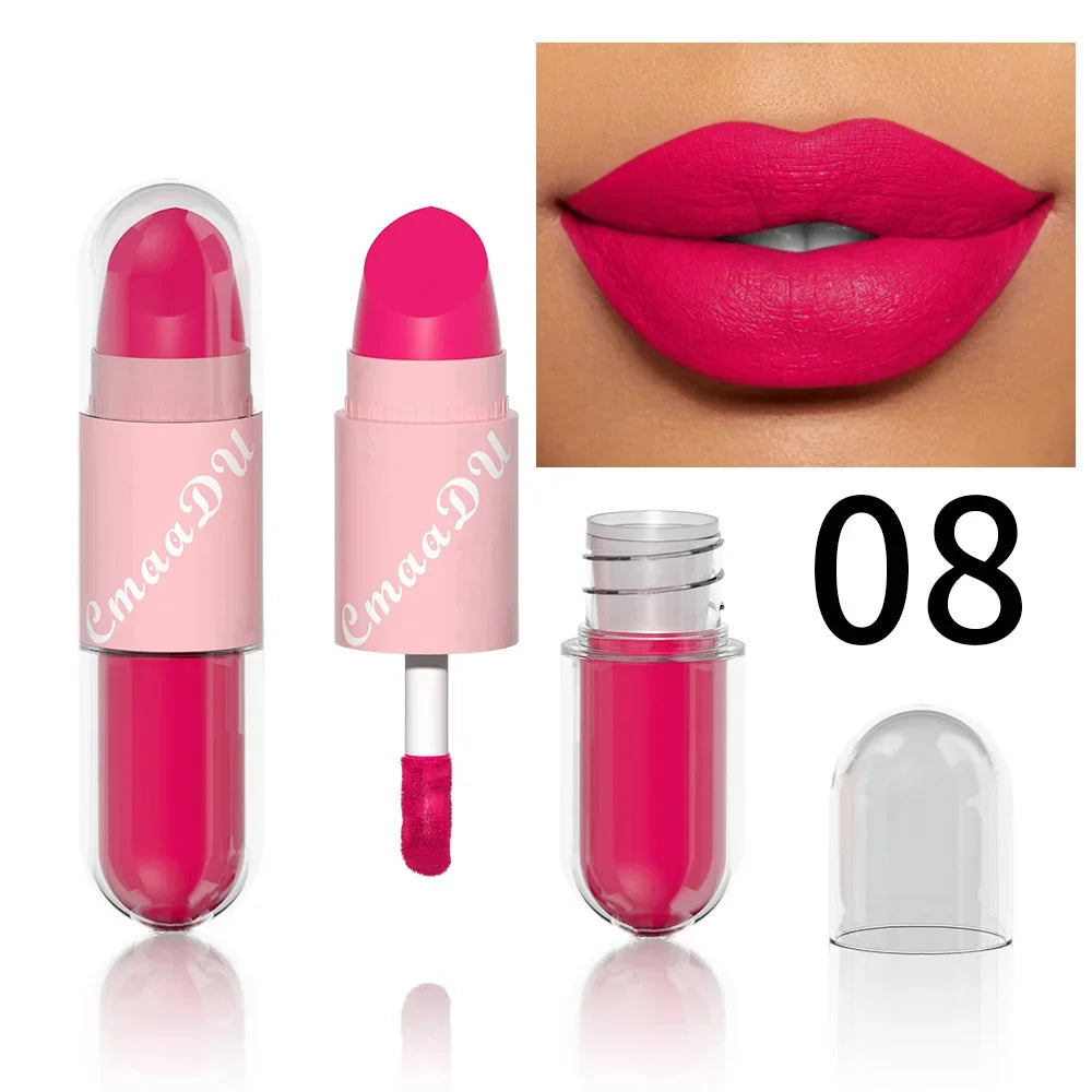 18Color 2In1 Matte Velvet Liquid Lipstick Double Head Sexy Red Purple LipGloss Moisturizing Lasting Waterproof Lip Glaze Make Up