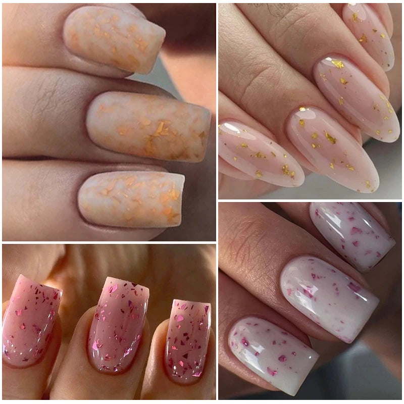 MTSSII 7ml Gold Foil Glitter Rubber Base Gel Self-leveling Semi Permanent Soak Off UV LED Gel Varnish For Nails Manicure