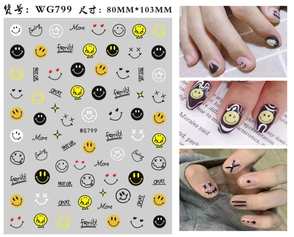 3D Yellow Smile Nlail Art Stickers Nail Decals for Nails Smile Face Manicure Japanese Design DIY Cute Nail Decals Accessories