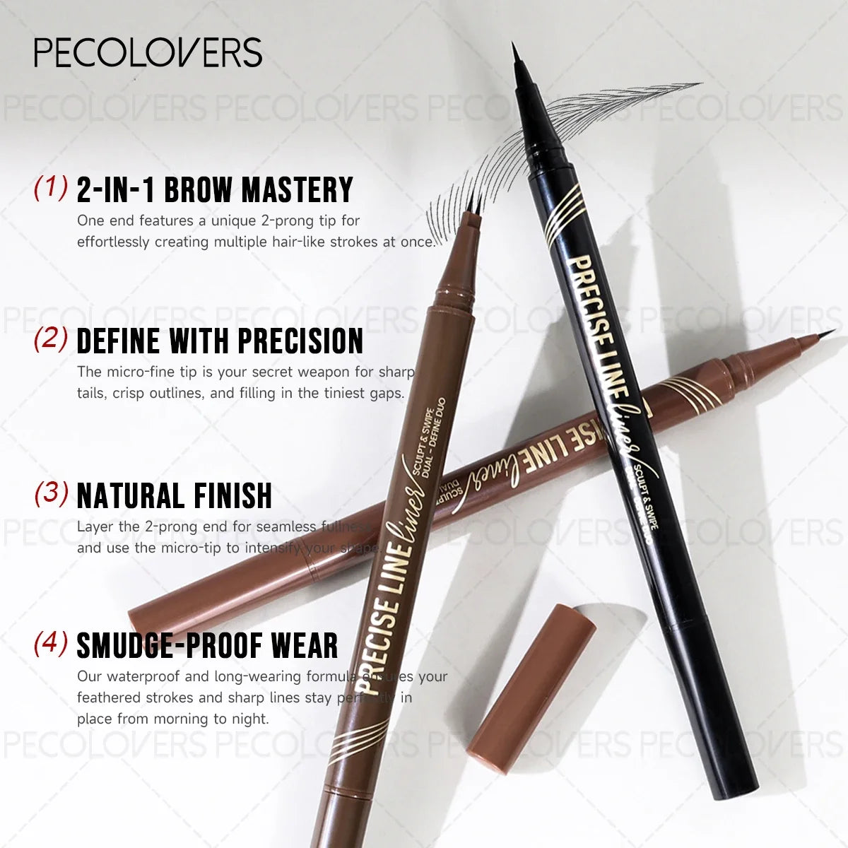 1PC Double-Ended Waterproof Eyebrow Pencil - Non-Fading, Precise Application for Long-Lasting Brow Makeup