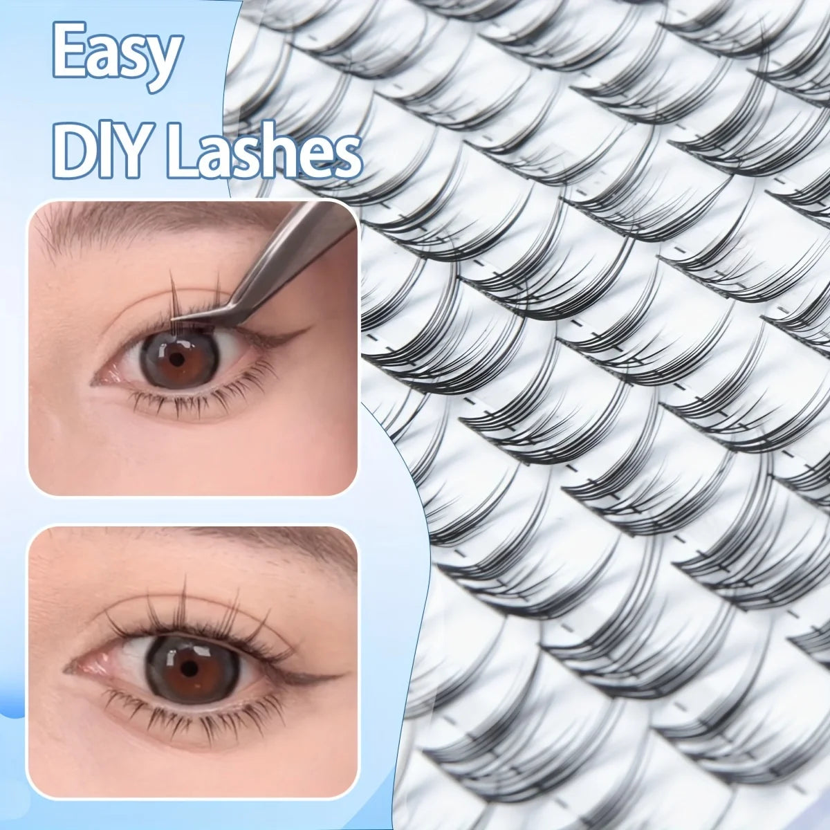 Large-capacity cat-eye false lashes set of 288 lashes, with a natural and light, Korean-style air effect. Length: 10 - 14 mm