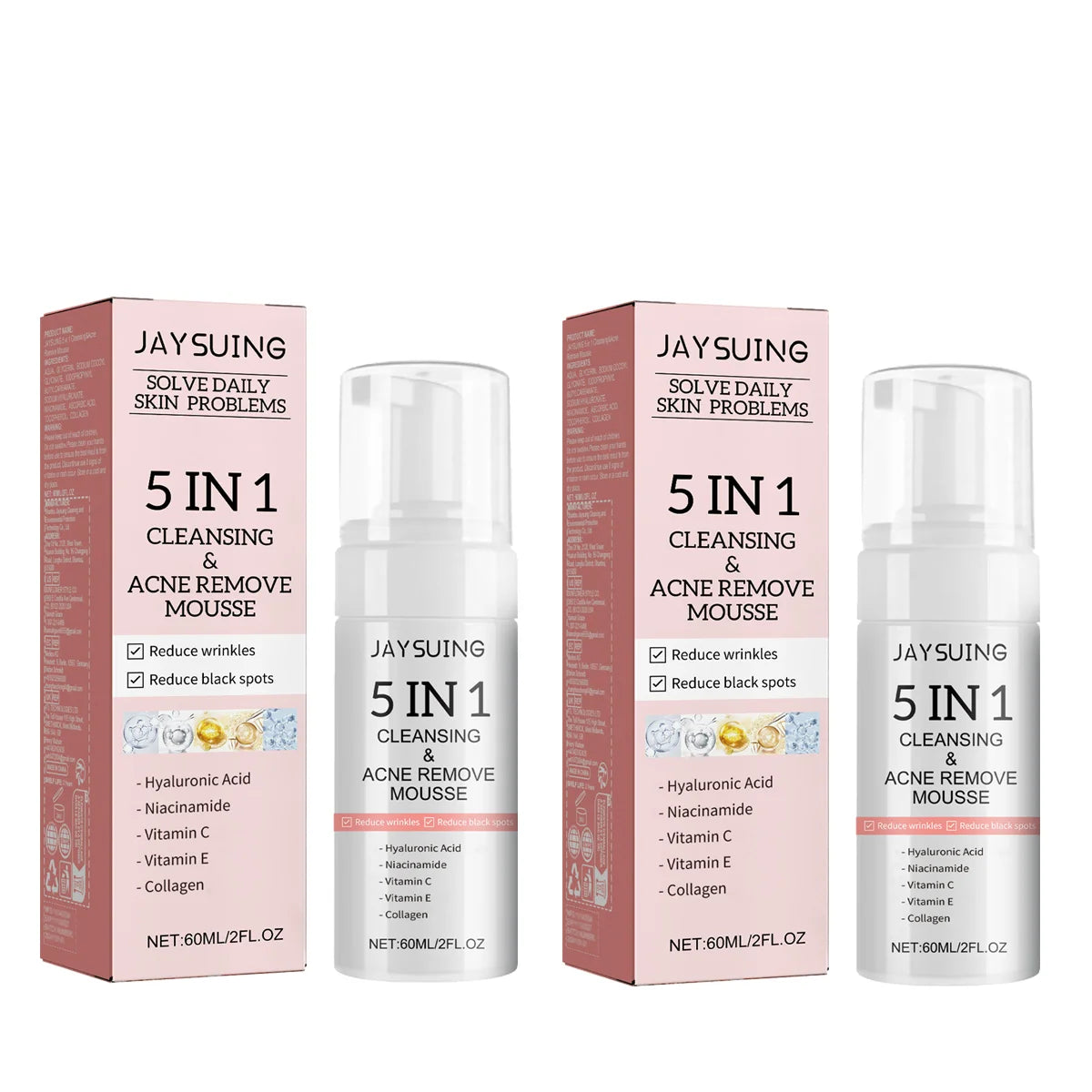 5 in 1 Facial Cleansing Mousse Hyaluronic Acid Hydrating Foam Cleanser Pore Shrink Pores Moisturizing korea Face Skin Care