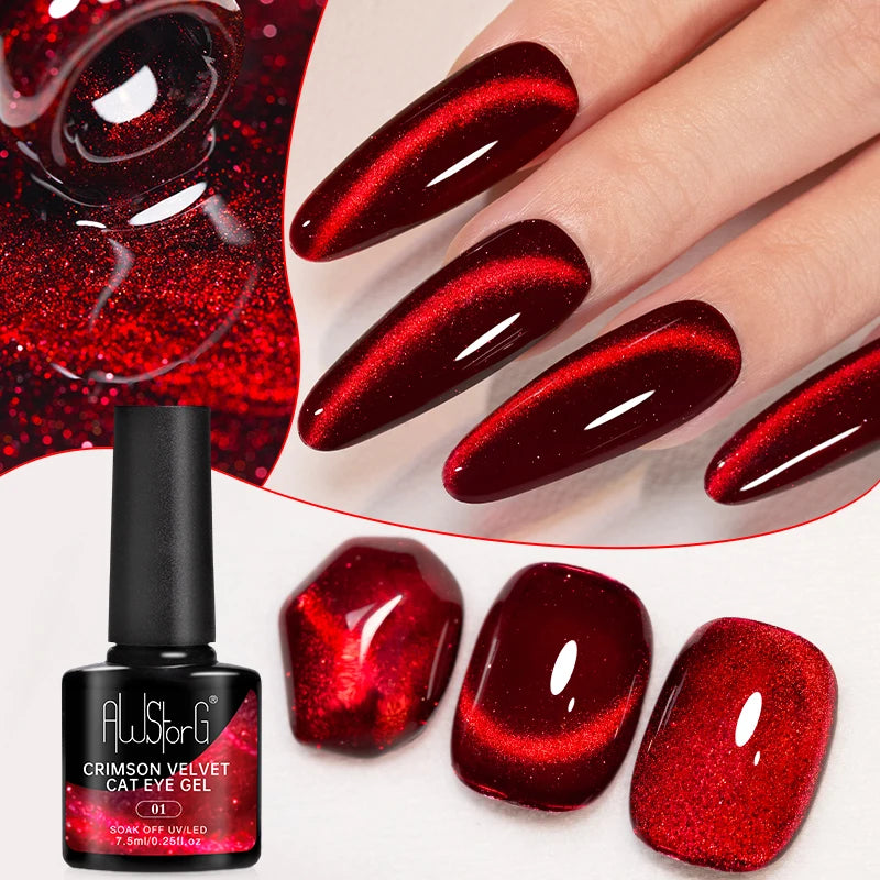 AWStorG Intense Rainbow Cat Eye Gel 5ml Holographic Laser Magnetic Nail Gel Soak Off UV LED Gel Polish Shiny Rainbow Manicur
